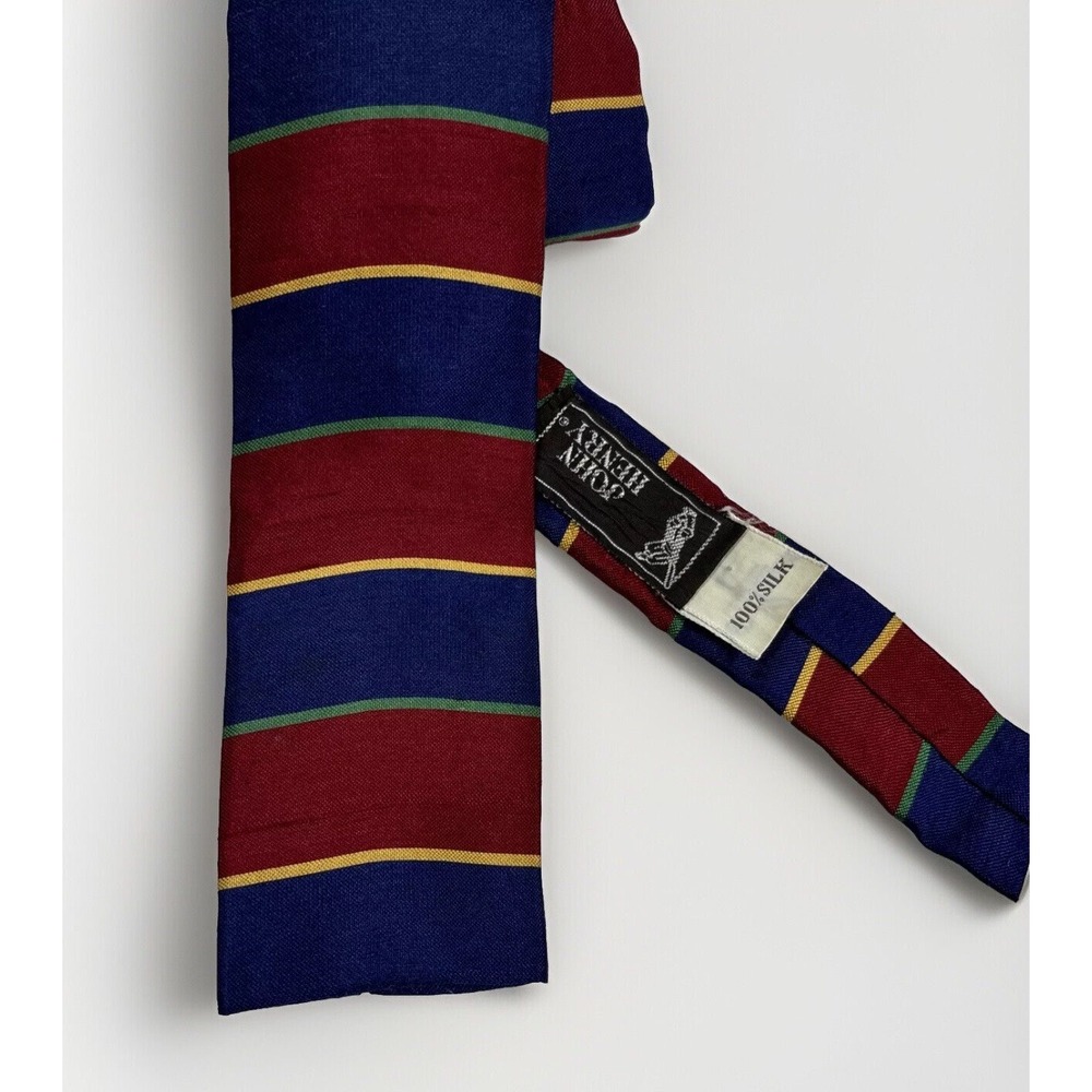 Vintage John Henry Neck Tie Red Blue Stripe Silk Square Tip Slim Rockabilly Hip